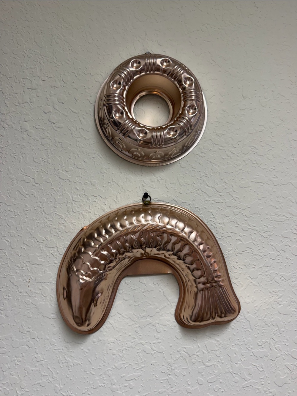 Vintage Copper Jello & Cake Mold Set | Fish & Fluted Ring Wall Decor (Set of 2)